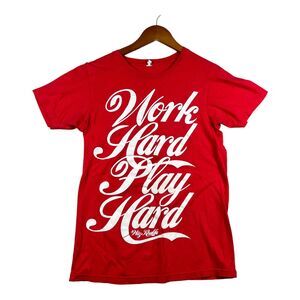 Wiz Khalifa Work Hard Play Hard Hip Hop T Shirt Red White Rap Men's sz S